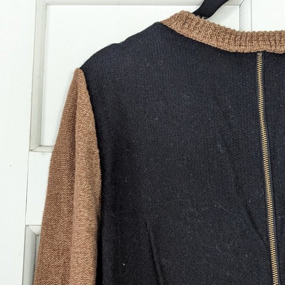 Madewell Colorblock Sweater with Zip-back Tan and Black Size L - Picture 5 of 15